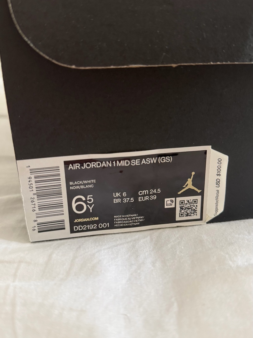 Jordan Air Jordan 1 Mid SE Box Label — Black & White - Picture 3 of 9